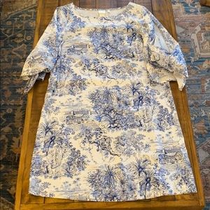 Blue and white print dress